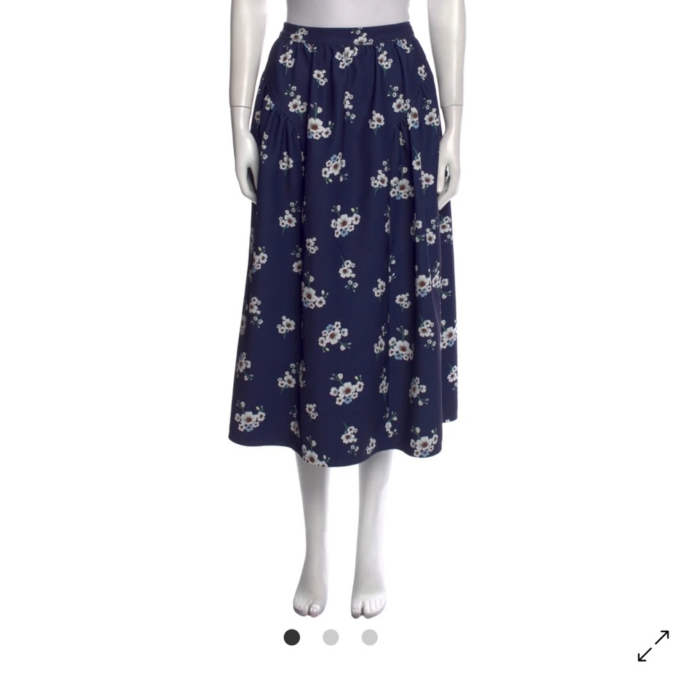 Self Portrait Floral Navy Blue Midi Skirt Size 6